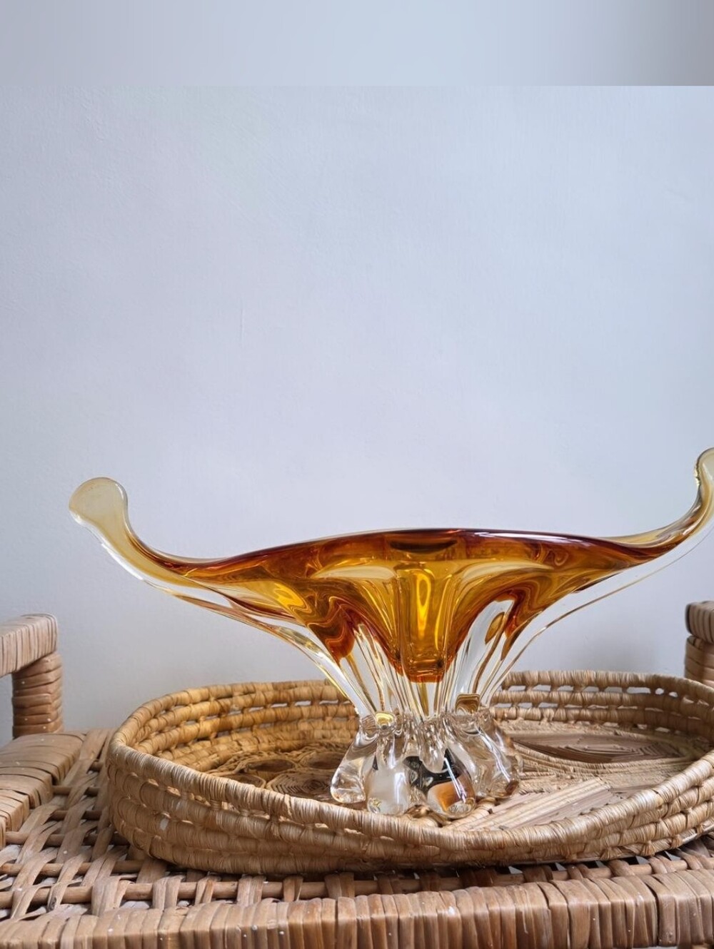 Vintage Amber Murano Style Art Glass Bowl | Italian Design | MCM Decor